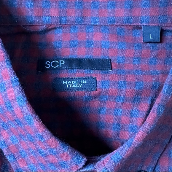 Scoop NYC Men’s Large Red Grey Check Long Sleeve Button Down Shirt Made in Italy - Picture 4 of 7